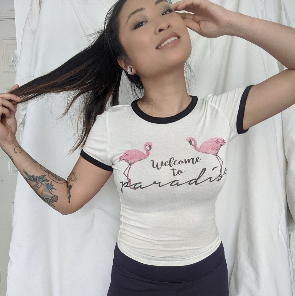 "Welcome to Paradise" Pink Flamingo Graphic Tee